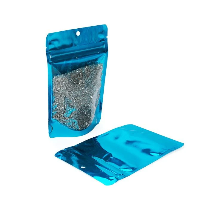 Standbodenbeutel Transparent/Blau 10.2x6x15.2cm | 57 Gramm mit Aufhängeloch (100 Stück) [ZBGB2AM]