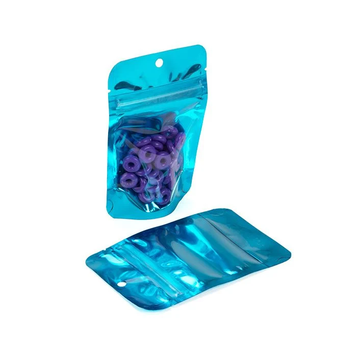 Standbodenbeutel Transparent/Blau 7.9x5.1x13cm | 28 Gramm mit Aufhängeloch (100 Stück) [ZBGB1AM]