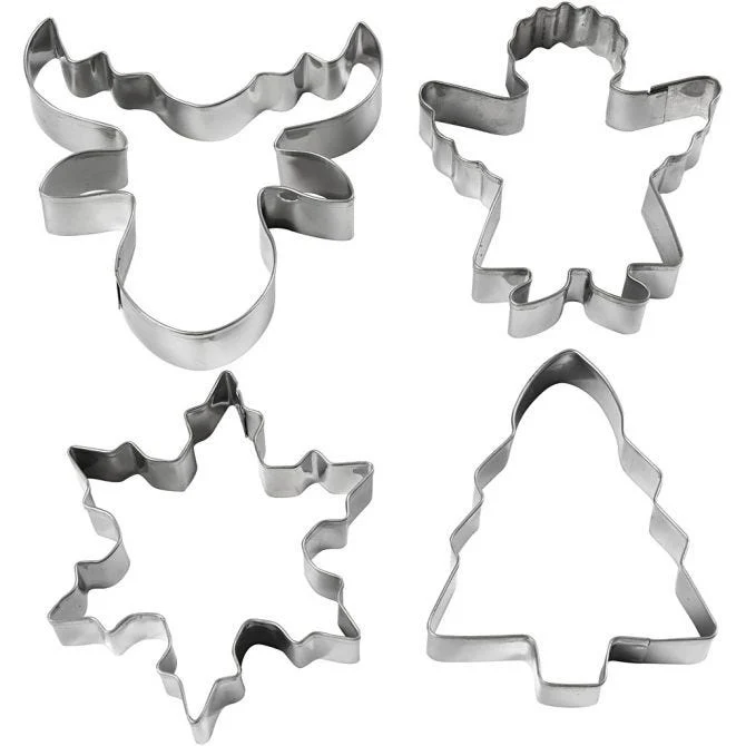 Ausstechformen, Weihnachtsbaum, Engel, Rentier, Schneeflocke, H 8 cm, 4 Stk/ 1 Pck [HOB-782886]