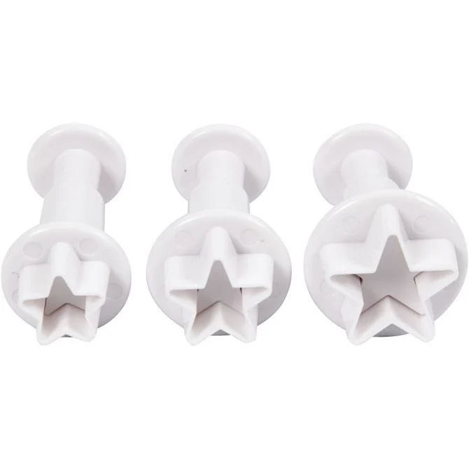 Ausstecher mit Stempelgriff, Stern, D 2,1+2,3+2,6 cm, Weiß, 3 Stk/ 1 Pck [HOB-782877]