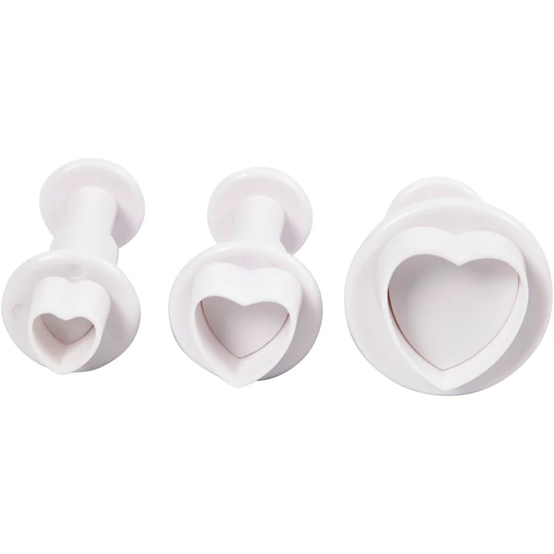 Ausstecher mit Stempelgriff, Herz, D 2+2,3+3 cm, Weiß, 3 Stk/ 1 Pck [HOB-782874]