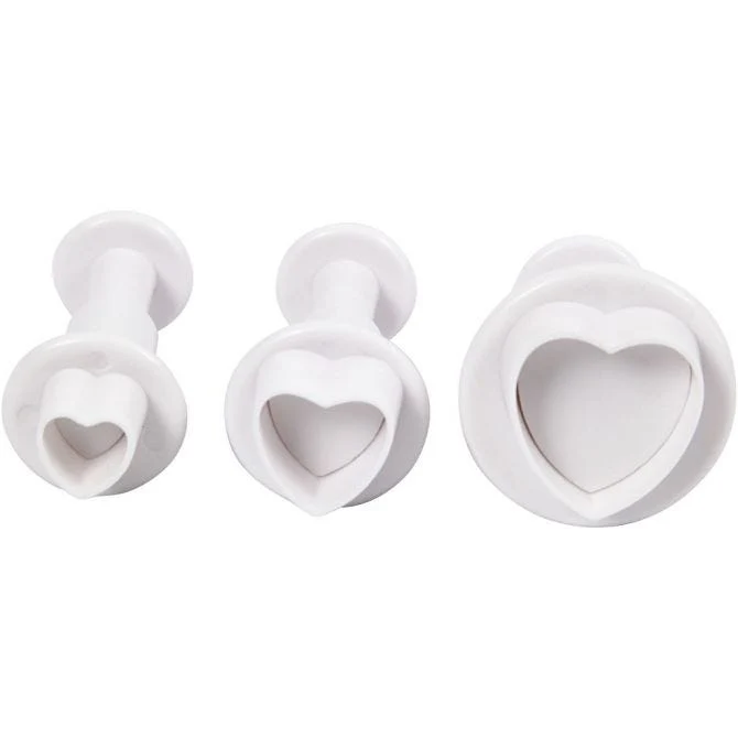 Ausstecher mit Stempelgriff, Herz, D 2+2,3+3 cm, Weiß, 3 Stk/ 1 Pck [HOB-782874]