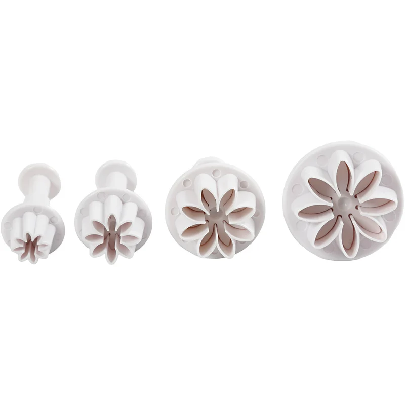 Ausstecher mit Stempelgriff, Blume, D 2,3+2,8+3,6+4,4 cm, Weiß, 4 Stk/ 1 Pck [HOB-782873]