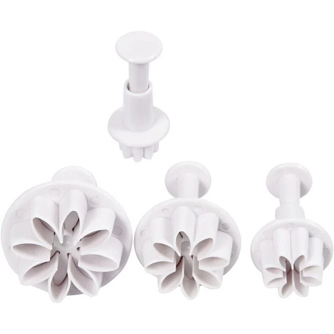 Ausstecher mit Stempelgriff, Blume, D 2,3+2,8+3,6+4,4 cm, Weiß, 4 Stk/ 1 Pck [HOB-782873]