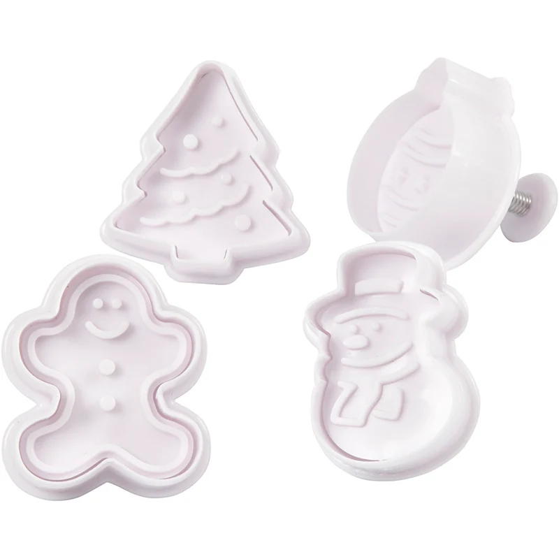 Ausstecher mit Stempelgriff, Weihnachtsbaum, Schneemann, Weckmann, Weihnachtskugel, H 5 cm, Weiß, 4 Stk/ 1 Pck [HOB-782870]