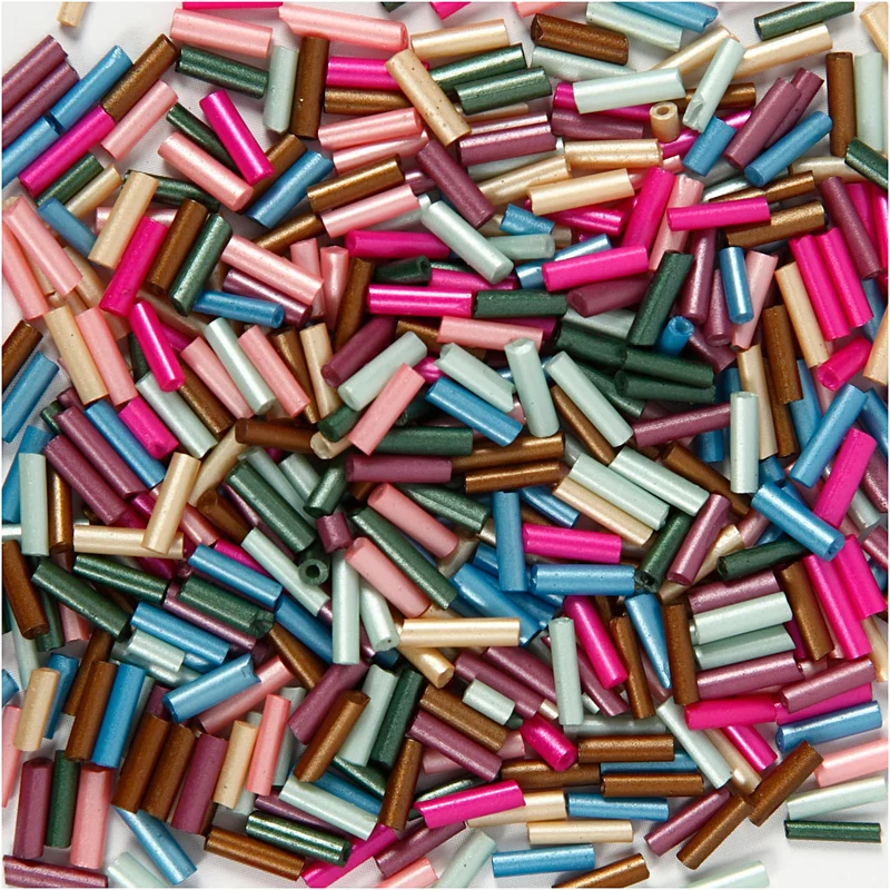 Bead Mix, L 6 mm, D 1,5-2 mm, Lochgröße 1 mm, Metallic-Farben, 130 g/ 1 Pck [HOB-691220]
