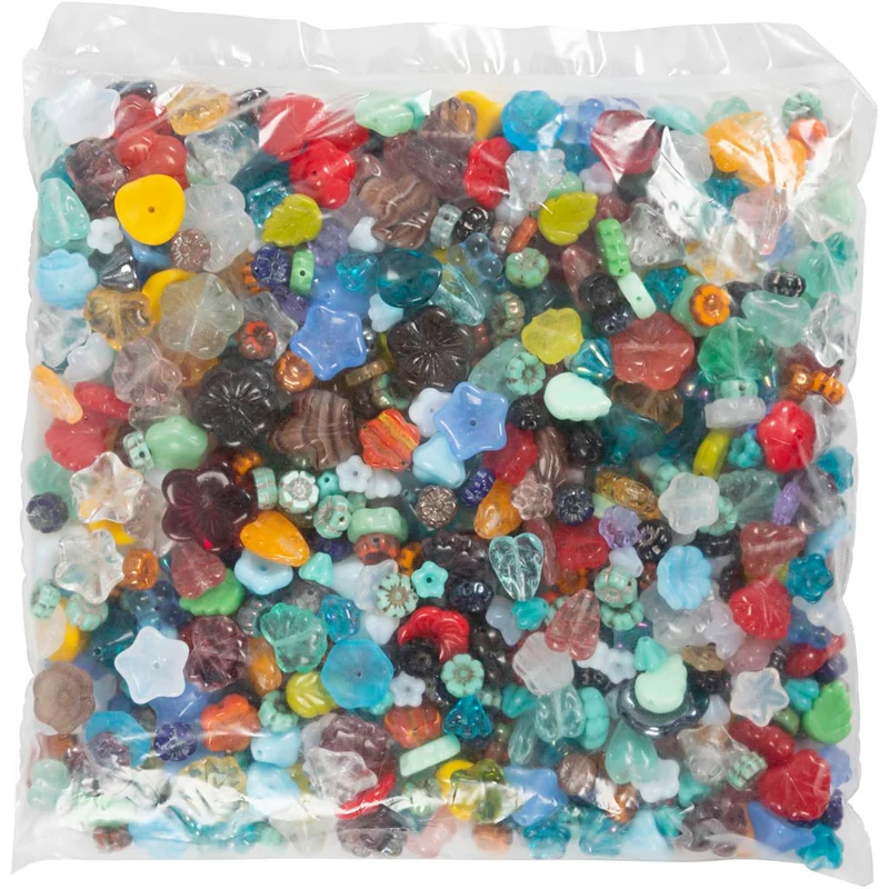 Glasperlen, Blätter, Blumen, D 6-17 mm, Lochgröße 0,5-1,5 mm, Sortierte Farben, 350 g/ 1 Pck [HOB-68426]