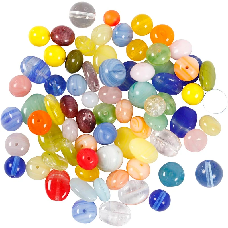 Glasperlen, rund, oval, kreisförmig, D 6-13 mm, Lochgröße 0,5-1,5 mm, Sortierte Farben, 350 g/ 1 Pck [HOB-68425]