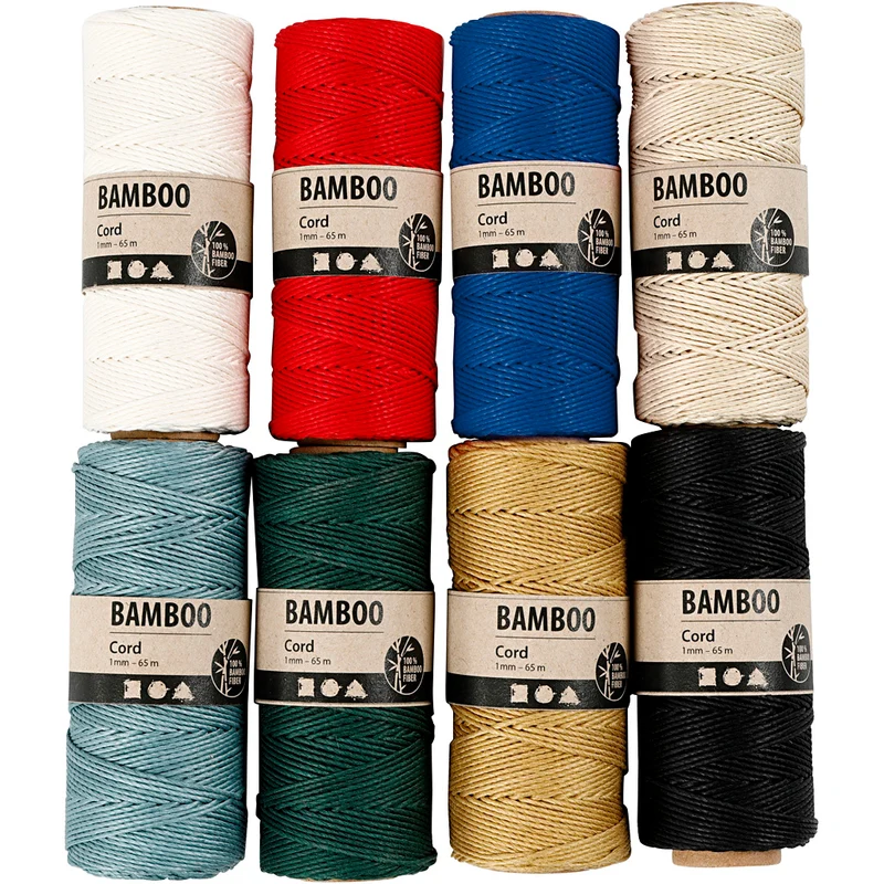 Bambusschnur, Dicke 1 mm, Sortierte Farben, 8x65 m/ 1 Set [HOB-503480]