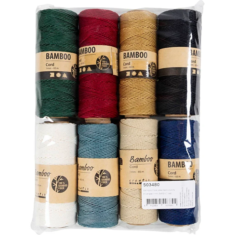 Bambusschnur, Dicke 1 mm, Sortierte Farben, 8x65 m/ 1 Set [HOB-503480]