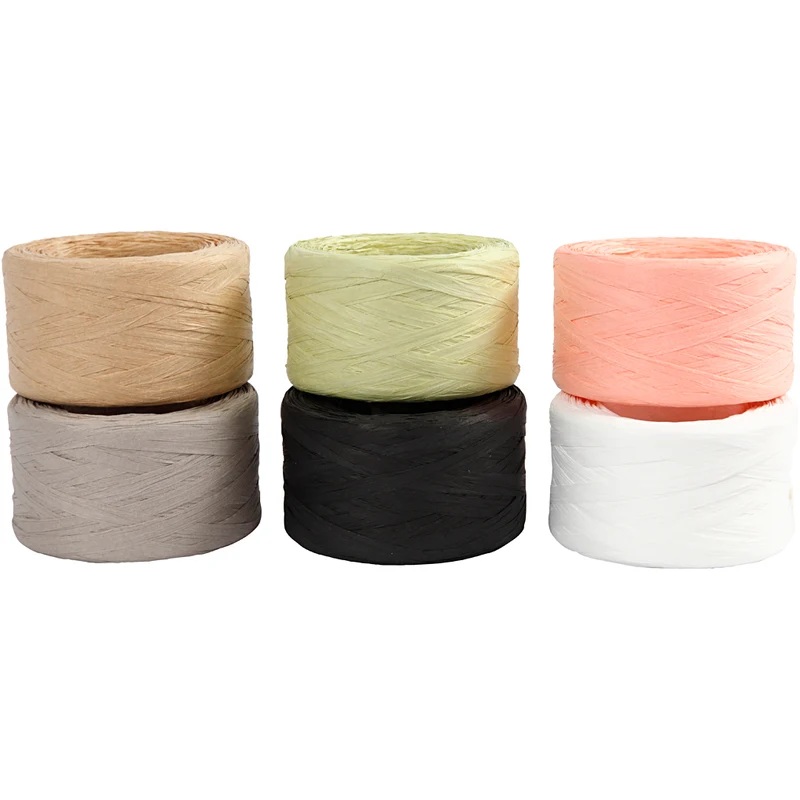 Papierbast (Raffia), B 7-8 mm, Sortierte Farben, 6x100 m/ 1 Pck [HOB-503299]