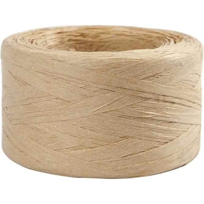 Papierbast (Raffia), B 7-8 mm, Beige, 100 m/ 1 Rolle [HOB-503293]