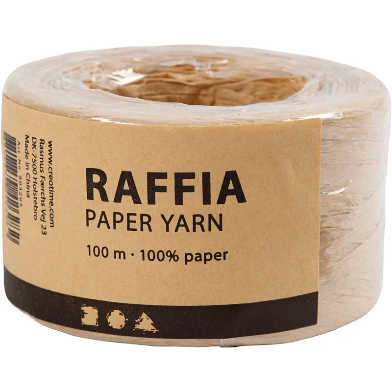 Papierbast (Raffia), B 7-8 mm, Beige, 100 m/ 1 Rolle [HOB-503293]
