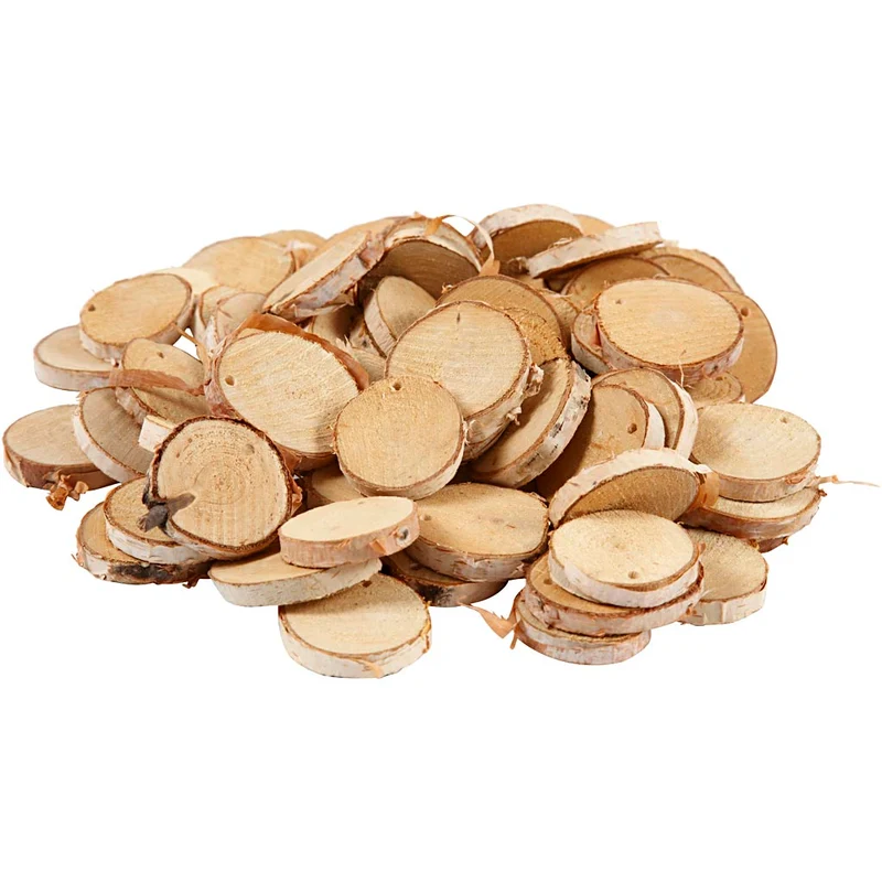 Holzscheiben mit Loch, D 35-45 mm, Lochgröße 4 mm, Dicke 7 mm, 500 g/ 1 Pck [HOB-50282]