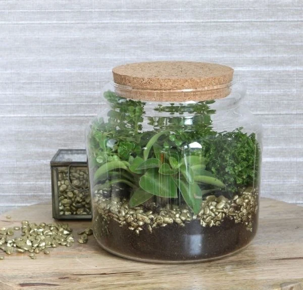 Glasgefäß mit Kork 15x14cm (1 Stück) [IFS-29451]