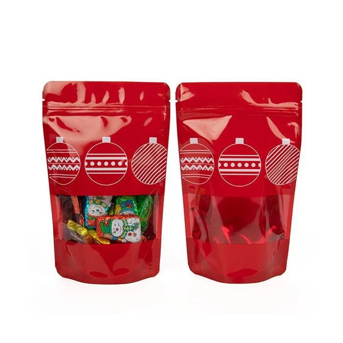 Standbodenbeutel Rot mit Weihnachtsdruck 13x7.9x20.6cm (25 Stück) [ZBGW3O]