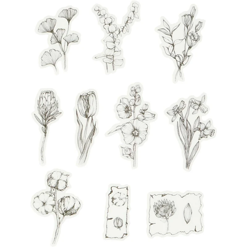 Motiv-Sticker, Blumen schwarz/weiß, Größe 30-50 mm, 30 Stk/ 1 Pck [HOB-24753]
