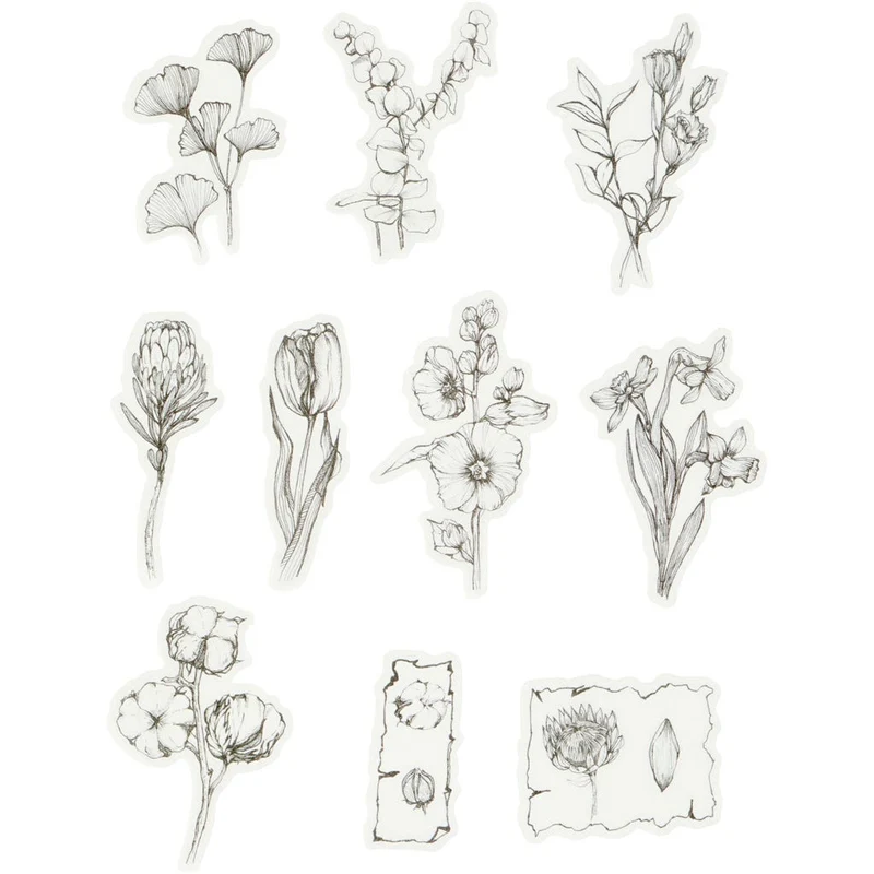 Motiv-Sticker, Blumen schwarz/weiß, Größe 30-50 mm, 30 Stk/ 1 Pck [HOB-24753]