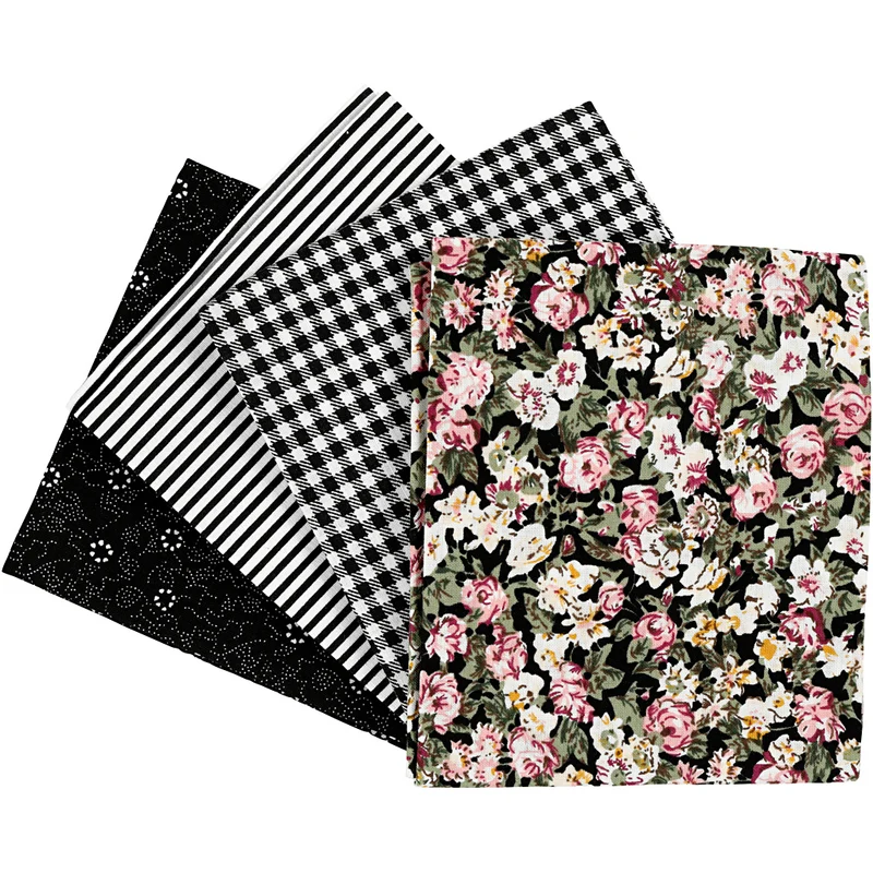 Patchwork-Stoff, Größe 45x55 cm, 100 g, Schwarz, 4 Stk/ 1 Bündl. [HOB-441834]
