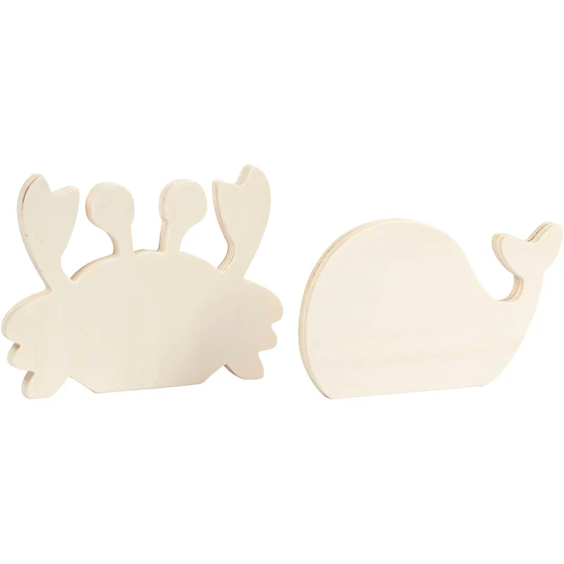 Meerestier-Figuren, Krabbe und Wal, H 9,5-12 cm, B 16 cm, Dicke 1,2 cm, 2 Stk/ 1 Pck [HOB-57975]