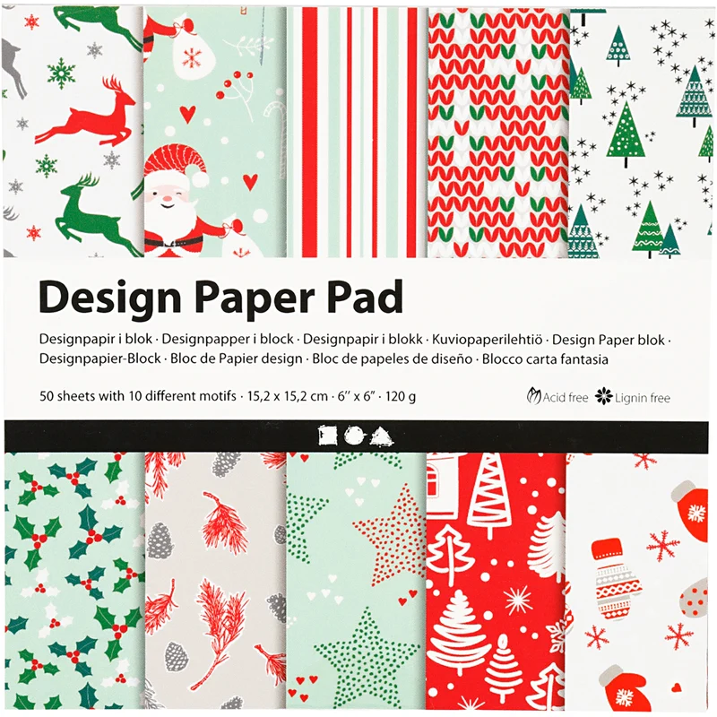 Design-Papier im Block, Blatt 15,2x15,2 cm, 120 g, Grün, Rot, Weiß, 50 Bl./ 1 Pck [HOB-225908]