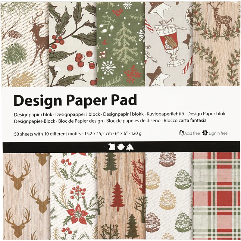 Design-Papier im Block, Blatt 15,2x15,2 cm, 120 g, Braun, Rot, 50 Bl./ 1 Pck [HOB-225907]