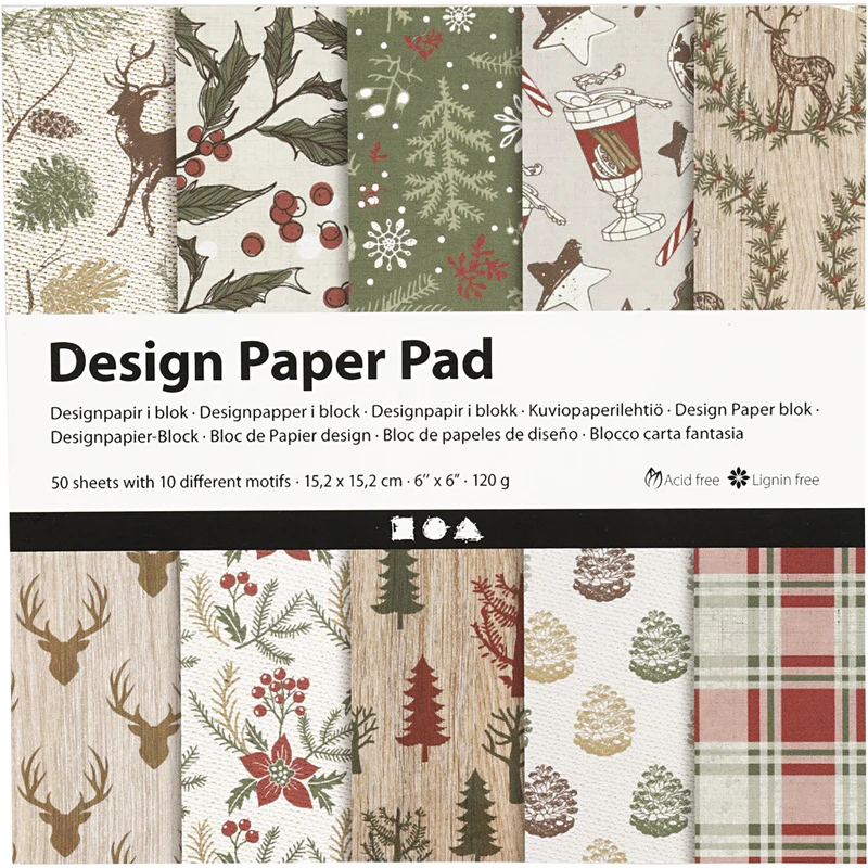 Design-Papier im Block, Blatt 15,2x15,2 cm, 120 g, Braun, Rot, 50 Bl./ 1 Pck [HOB-225907]