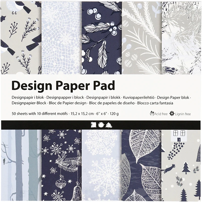 Design-Papier im Block, Blatt 15,2x15,2 cm, 120 g, Blau, Grau, 50 Bl./ 1 Pck [HOB-225906]