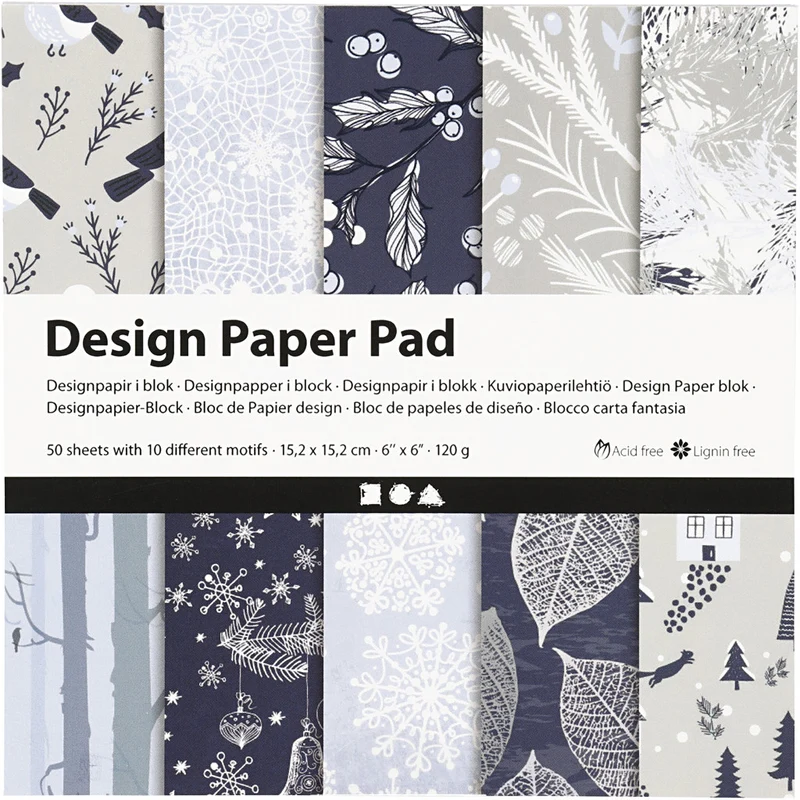 Design-Papier im Block, Blatt 15,2x15,2 cm, 120 g, Blau, Grau, 50 Bl./ 1 Pck [HOB-225906]