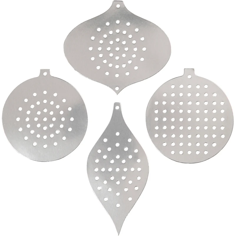 Stickkarten, Weihnachtsmotive, H 8,5-12 cm, Lochgröße 3 mm, Metallic-Silber, 8 Stk/ 1 Pck [HOB-219612]