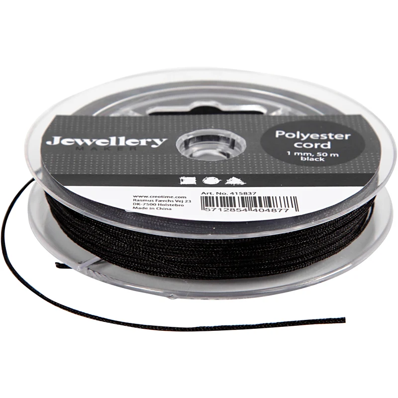 Polyesterschnur, Dicke 1 mm, Schwarz, 50 m/ 1 Rolle [HOB-415837]