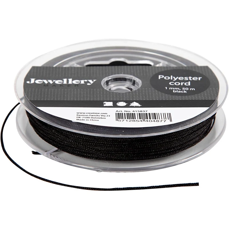 Polyesterschnur, Dicke 1 mm, Schwarz, 50 m/ 1 Rolle [HOB-415837]