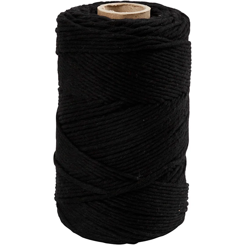 Macramé-Kordel, L 198 m, D 2 mm, Schwarz, 330g/ 1 Rolle [HOB-414765]