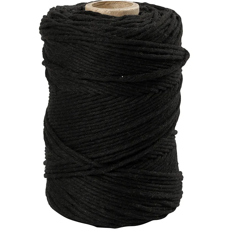 Macramé-Kordel, L 198 m, D 2 mm, Schwarz, 330g/ 1 Rolle [HOB-414765]