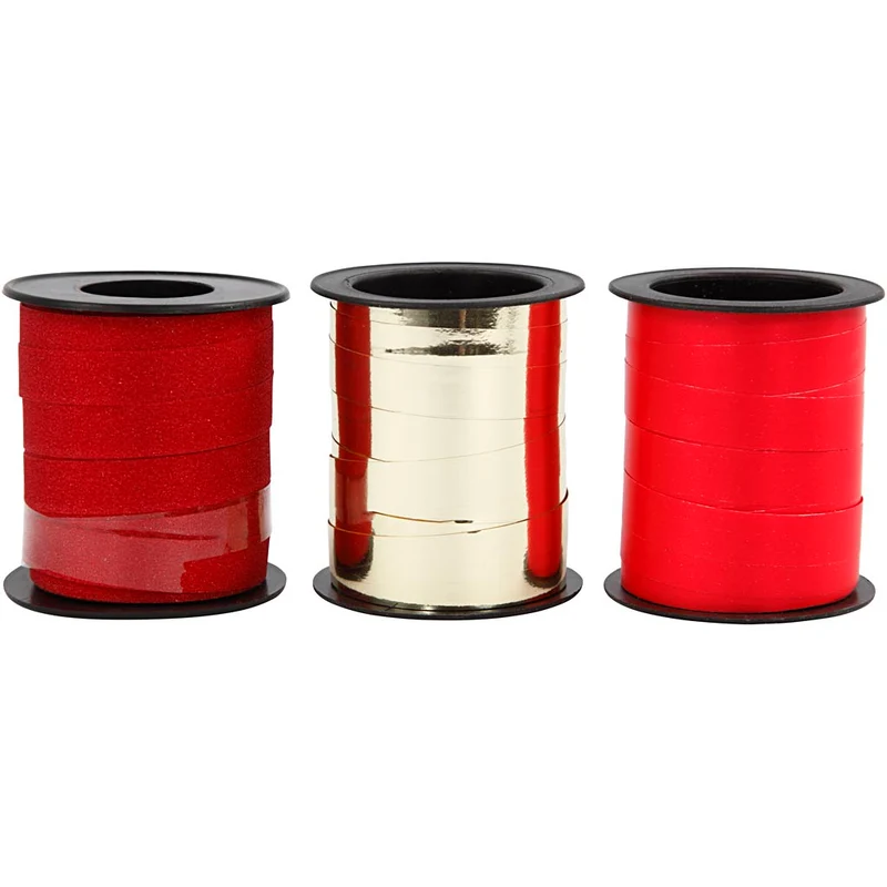 Kräuselband, B 10 mm, Gold, Rot, Rot mit Glitter, 3x15 m/ 1 Pck [HOB-202411]