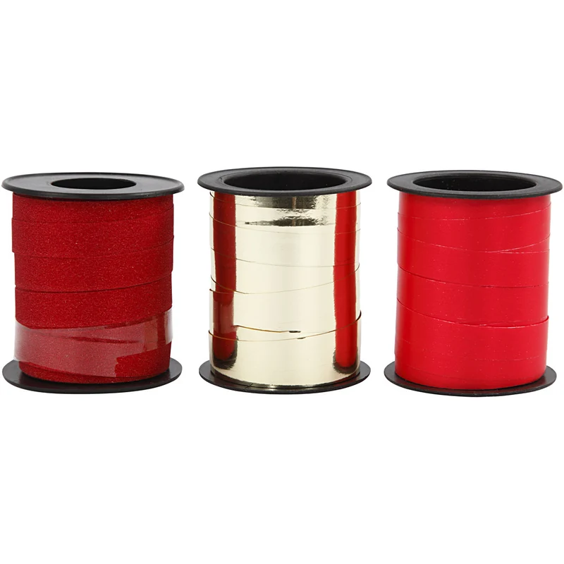 Kräuselband, B 10 mm, Gold, Rot, Rot mit Glitter, 3x15 m/ 1 Pck [HOB-202411]