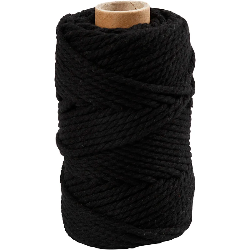 Macramé-Kordel, L 55 m, D 4 mm, Schwarz, 330g/ 1 Rolle [HOB-414755]