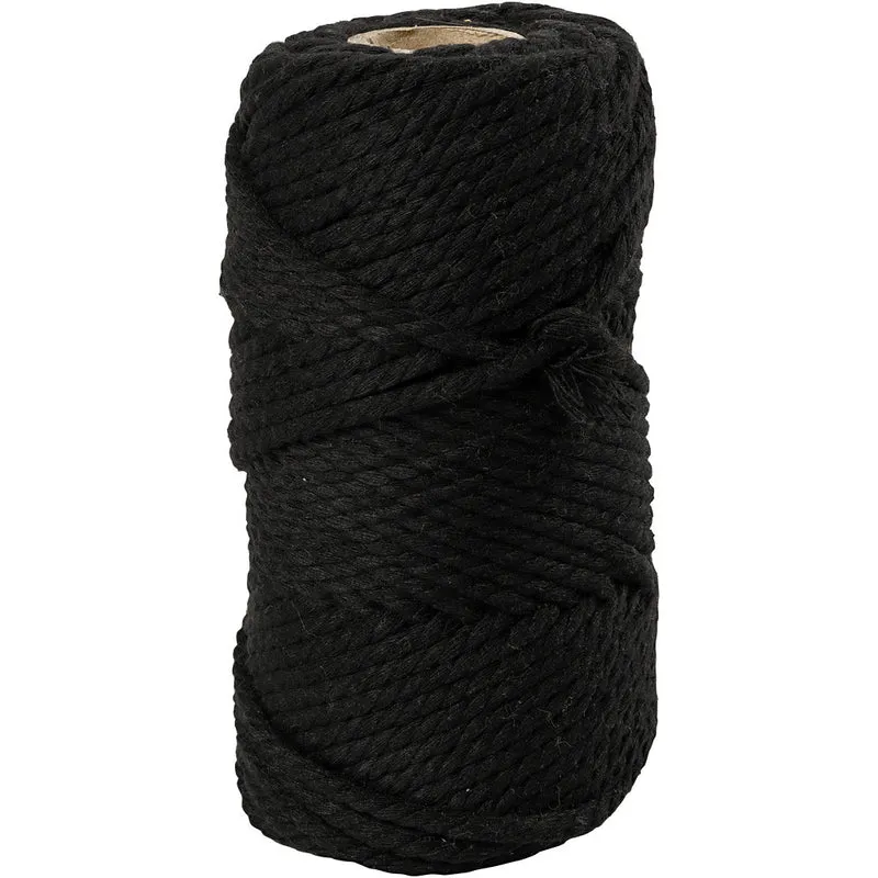 Macramé-Kordel, L 55 m, D 4 mm, Schwarz, 330g/ 1 Rolle [HOB-414755]