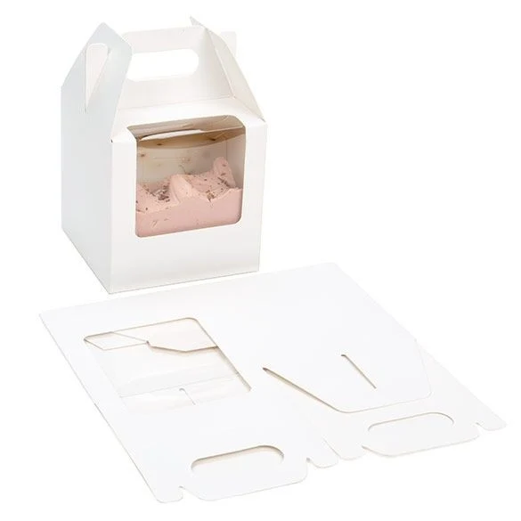 Papierboxen mit Griffen Weiß 10.2x10.2x10.2cm mit Sichtfenster (25 Stück) [WGWG57]
