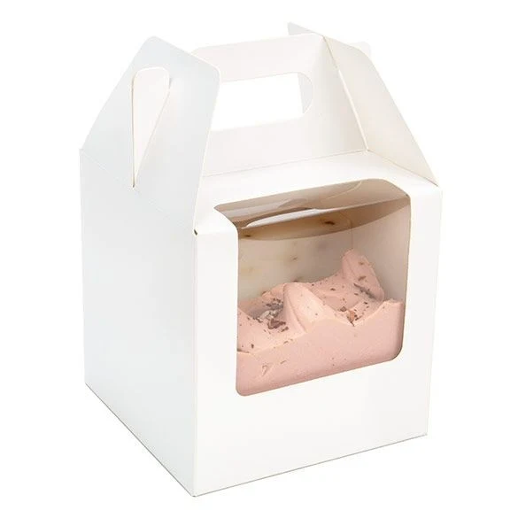 Papierboxen mit Griffen Weiß 10.2x10.2x10.2cm mit Sichtfenster (25 Stück) [WGWG57]