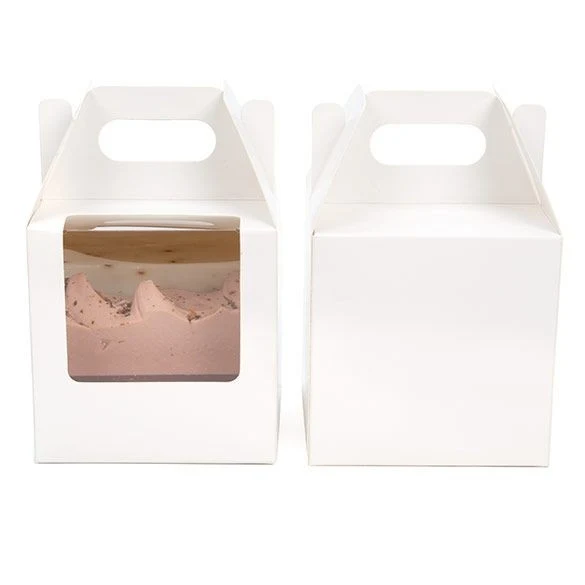 Papierboxen mit Griffen Weiß 10.2x10.2x10.2cm mit Sichtfenster (25 Stück) [WGWG57]