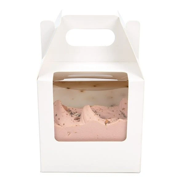 Papierboxen mit Griffen Weiß 10.2x10.2x10.2cm mit Sichtfenster (25 Stück) [WGWG57]