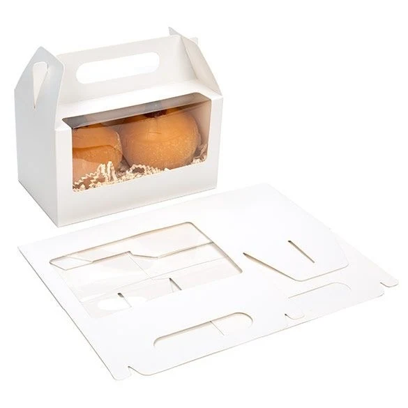 Papierboxen mit Griffen Weiß 17.8x10.2x10.2cm mit Sichtfenster (25 Stück) [WGWG173]
