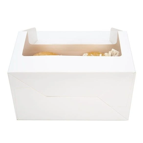 Papierboxen mit Griffen Weiß 17.8x10.2x10.2cm mit Sichtfenster (25 Stück) [WGWG173]