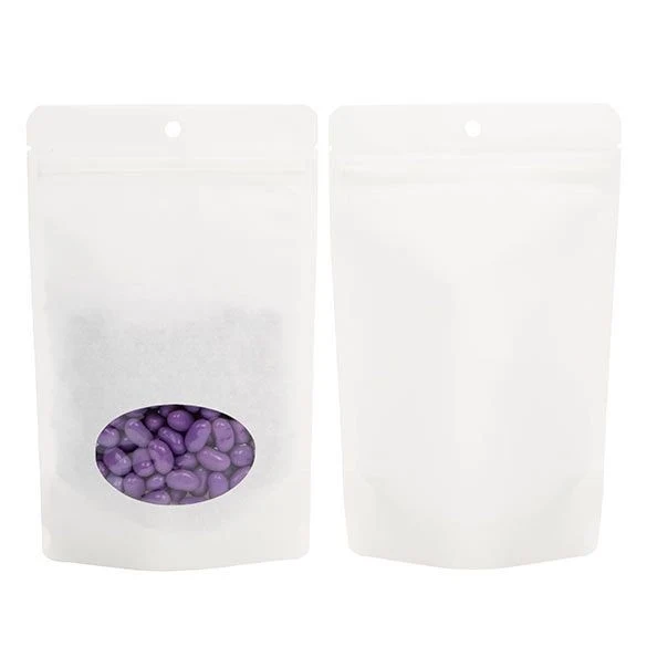 Öko Standbodenbeutel Kraft/Bioplastik Weiß 13x7.9x20.6cm | 113 Gramm mit Fenster (100 Stück) [ZBGEO3W]