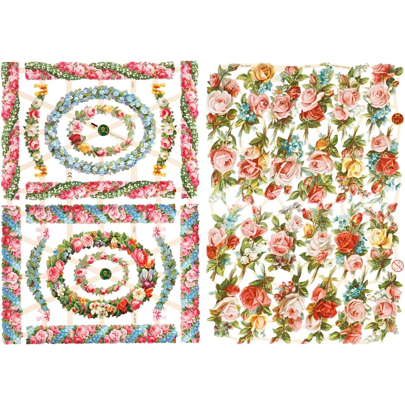Vintage-Glanzbilder, Kleine Blumen, Blatt 16,5x23,5 cm, 2 Bl./ 1 Pck [HOB-19359]