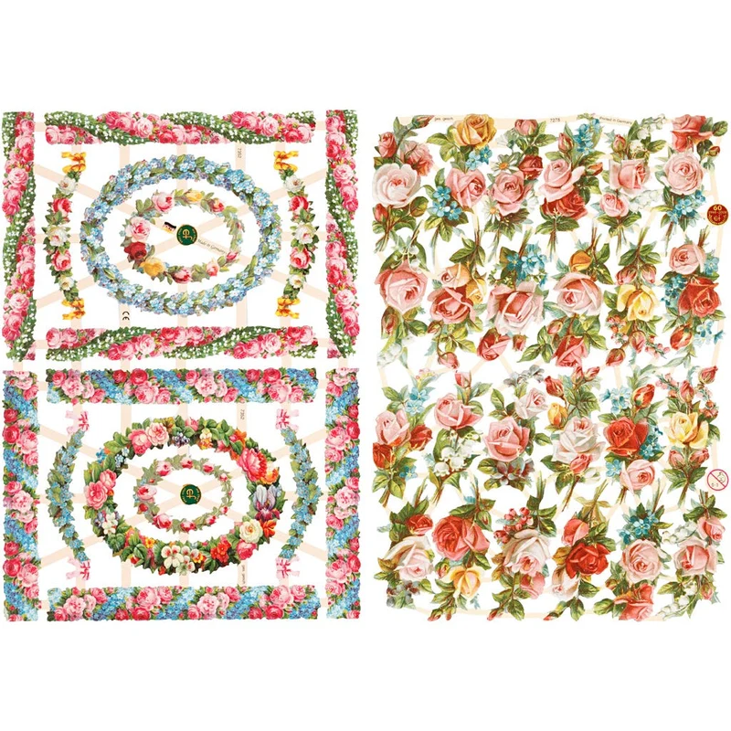 Vintage-Glanzbilder, Kleine Blumen, Blatt 16,5x23,5 cm, 2 Bl./ 1 Pck [HOB-19359]