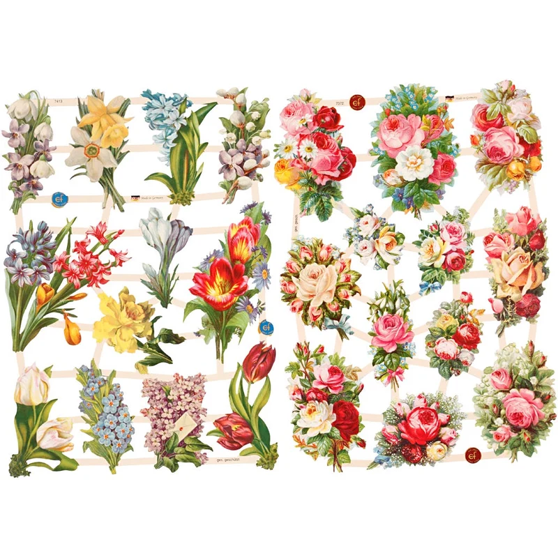 Vintage-Glanzbilder, Frühlingsblumen, Blatt 16,5x23,5 cm, 2 Bl./ 1 Pck [HOB-19354]