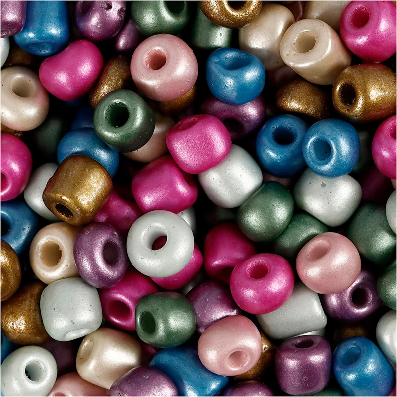 Rocailleperlen, D 5 mm, Größe 4/0, Lochgröße 1,2 mm, ca. 500 Stk, Metallic-Farben, 130 g/ 1 Pck [HOB-691201]