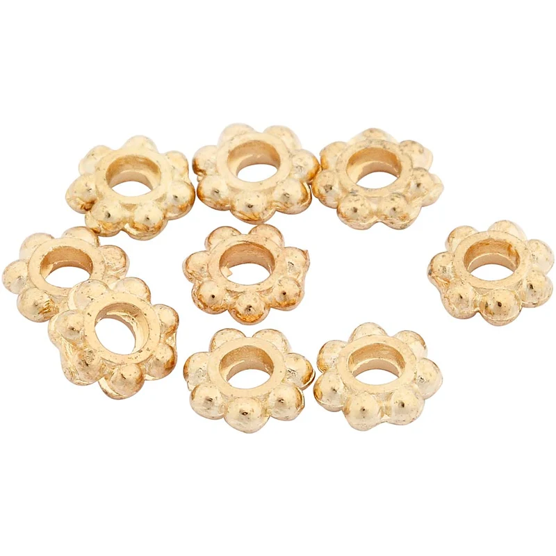 Abstandsperlen / Spacer, D 6 mm, Lochgröße 2 mm, Vergoldet, 100 Stk/ 1 Pck [HOB-61043]